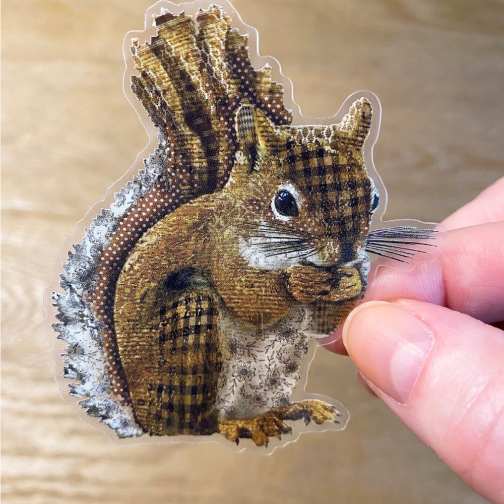 5 Stickers Set - Squirrel, Birds, Dragonfly & Wildflowers - Waterproof Vinyl